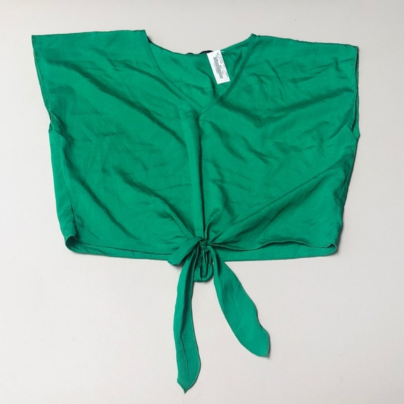 NWT color swatch short sleeve green front tie sleeveless top - Picture 5 of 11